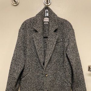 Isabel Marant Black & White Herringbone Wool Blend Blazer Coat